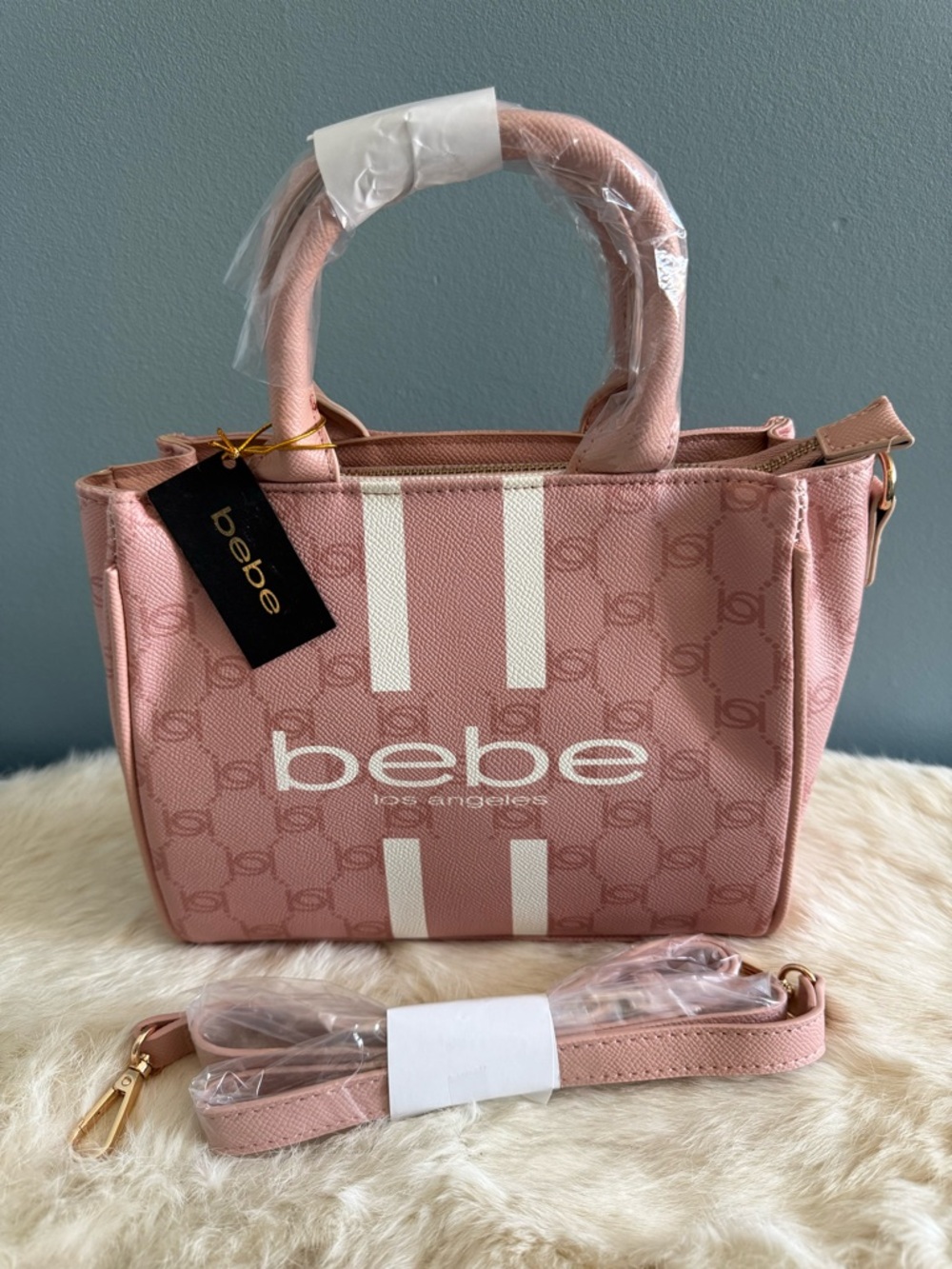 Bebe Paisley Mini Blush Pink Satchel with Crossbody Strap